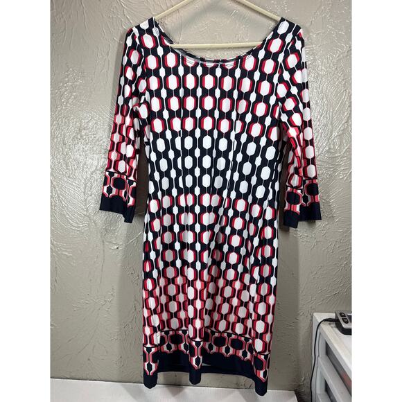 APT.9 Multicolor Shift Dress 3/4 Sleeve Geometric Print Scoop Neck Womens Small - Picture 4 of 4